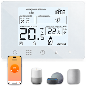CRONOTERMOSTATO WIFI DOMYNO CON APP ALEXA GOOGLE TERMOSTATO DA PARETE O BOX 503