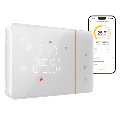 Termostato WiFi a batterie per caldaia, controllo smartphone app alexa google cronotermostato intelligente da parete scatola 503, 502 programmazione settimanale e manuale